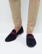 Asos Loafers In Navy Suede With Tape Detail - Navy