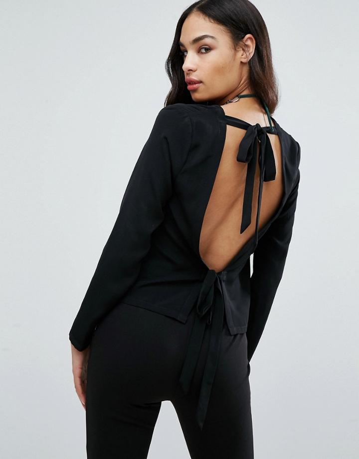 Missguided Exposed Back Long Sleeve Blouse - Black