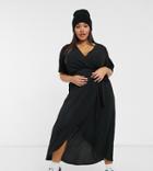 New Look Curve Classic Flutter Sleeve Wrap Dress In Black