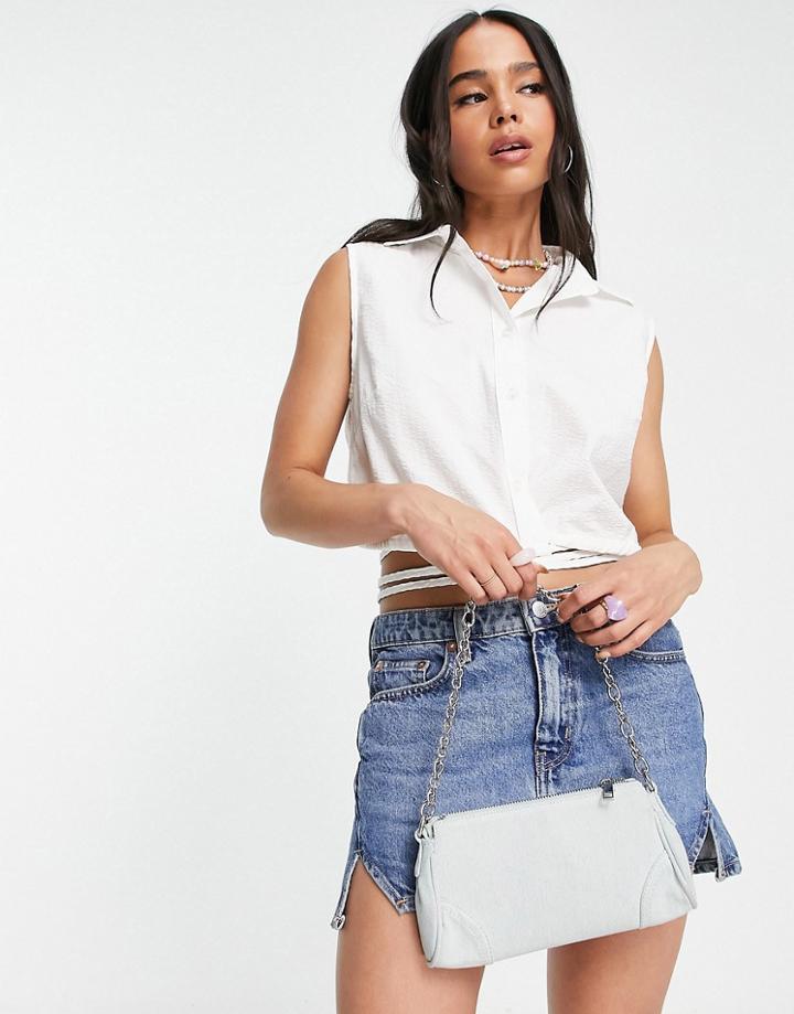 Weekday Sleeveless Open Back Wrap Tie Shirt In White