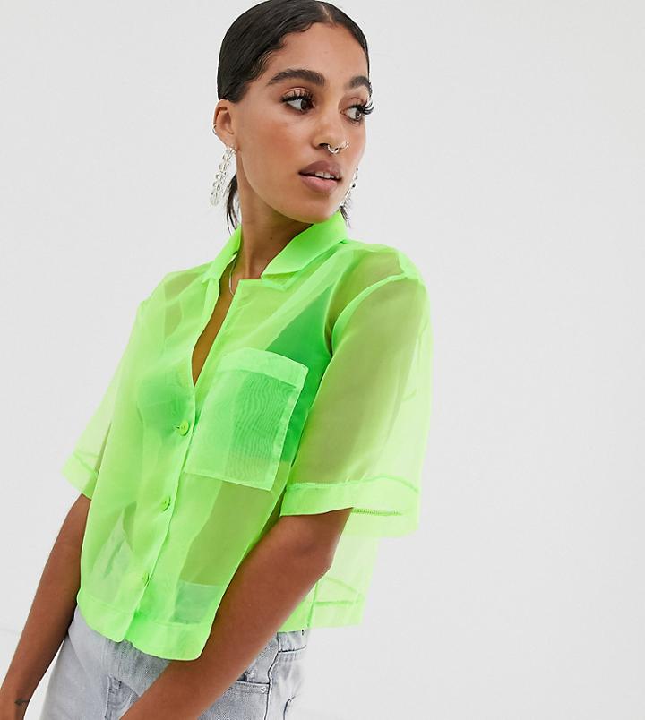 Reclaimed Vintage Inspired Organza Shirt In Neon Green