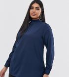 Verona Curve High Neck Long Sleeved Top In Navy - Navy