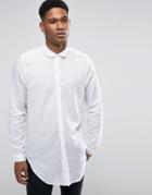Asos Super Longline Shirt In White Drape Cotton - White