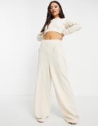 Public Desire Wide Leg Sweatpants With Shirred Waist Detail In Ecru-neutral