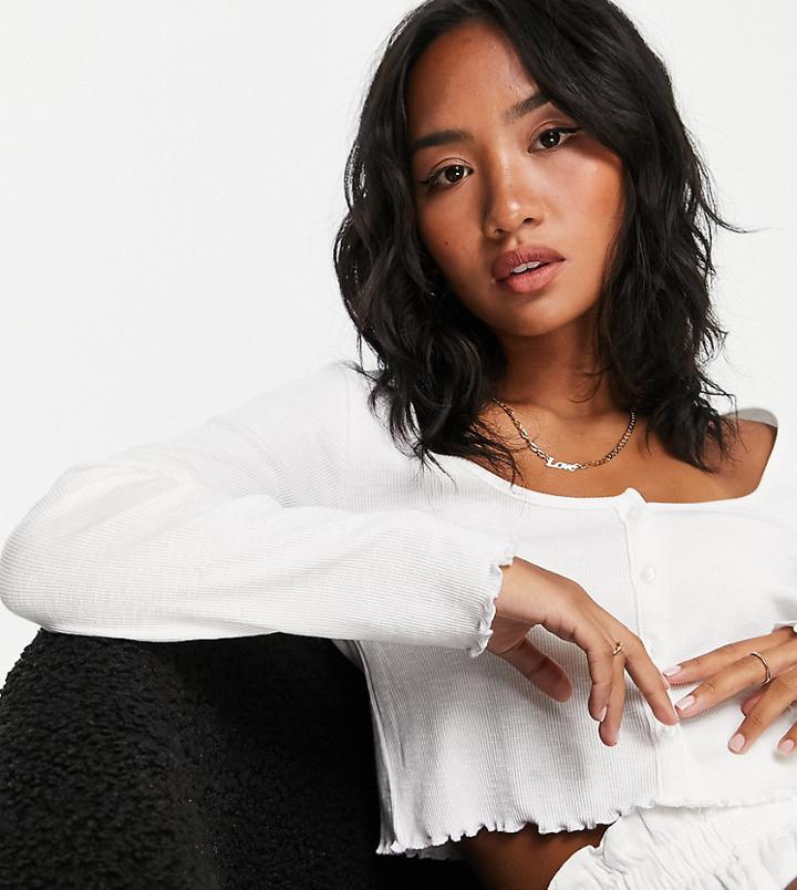 Asos Design Petite Slouchy Rib Button Through Top In White