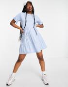 Missguided Tiered Smock Dress With Frill Sleeve In Blue-blues