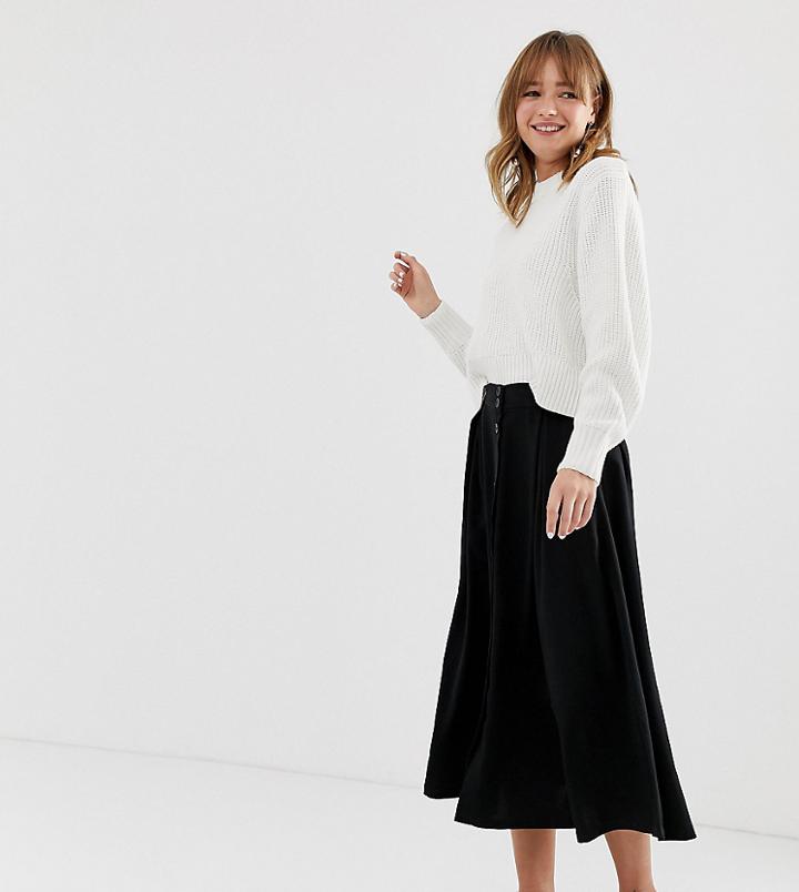 Monki Buttoned Midi Skirt In Black