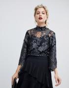 Coast Lace High-neck Blouse With Scallop Edge - Gray