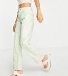 Asos Design Petite Mid Rise '90s' Straight Leg Jean In Green Swirl Print-multi