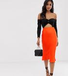 River Island Bias Cut Midi Skirt In Orange - Red