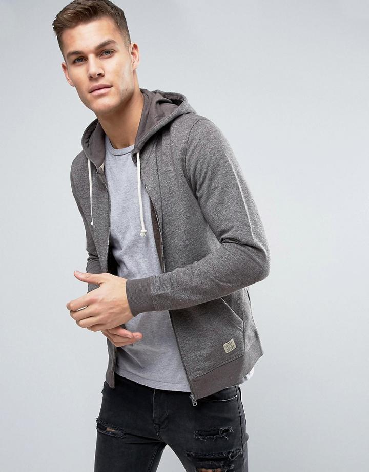 Jack & Jones Vintage Zip Thru Hoodie In Melange - Gray