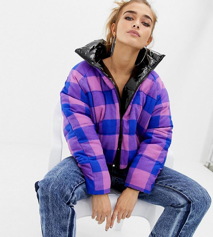 Collusion Petite High Shine Reversible Puffer Jacket-multi