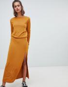 Pull & Bear Maxi Dress With Elastic Waist - Yellow