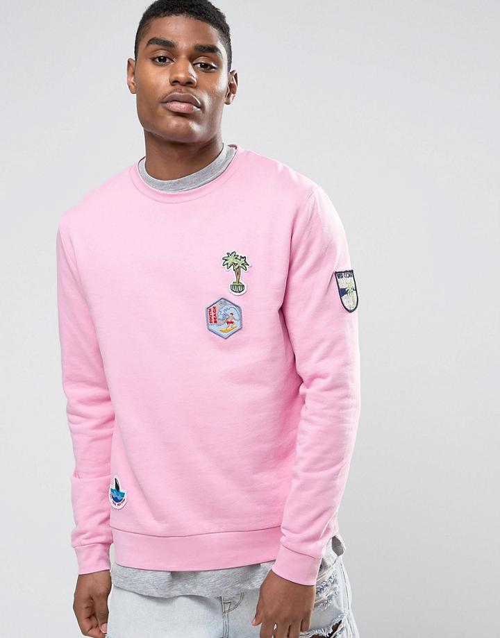 Asos Sweatshirt With Badges In Pink - Pink