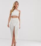 Asos Design Geo-tribal Embellished Crop Top Two-piece With Lace Up Back - White