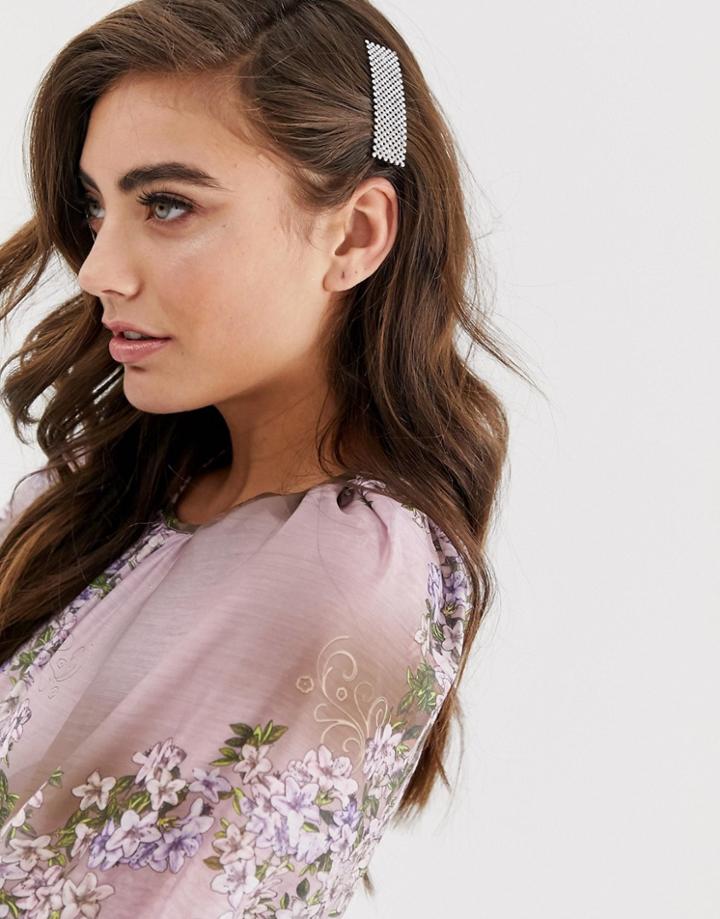 Asos Design Oversized Square Hair Clip In Crystal In Silver Tone
