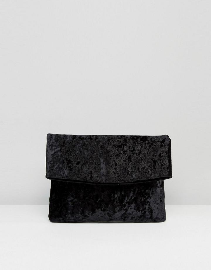 Asos Curved Velvet Foldover Clutch Bag - Black