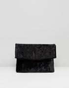 Asos Curved Velvet Foldover Clutch Bag - Black