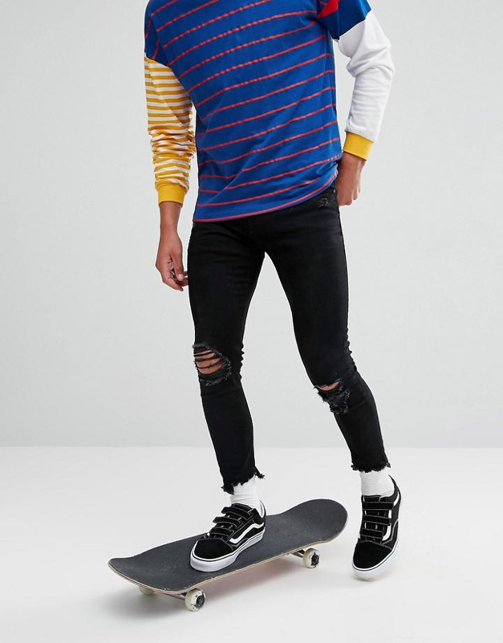 Pull & Bear Super Skinny Cropped Jeans In Black Wash - Black
