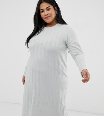 Micha Lounge Curve Midi Dress In Wide Rib Knit - Blue