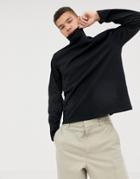 Asos White Loose Fit Long Sleeve T-shirt With Turtleneck-black
