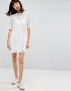 Asos Mini Lace Smock Dress With Cami Lining - White