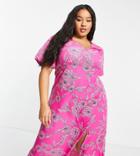Simply Be Fit And Flare Midi Dress In Pink Floral