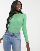 Asos Design Reycled Blend Crew Neck Sweater In Skinny Rib Twist-green