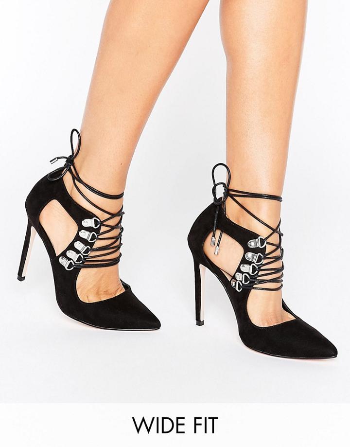 Asos Pews Wide Fit Lace Up Pointed Heels - Black