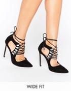 Asos Pews Wide Fit Lace Up Pointed Heels - Black