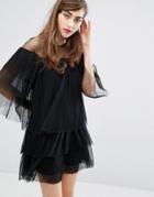 E.f.l.a Mesh Dress With Frills - Black