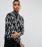 Noose & Monkey Skinny Smart Shirt In Feather Print - Black