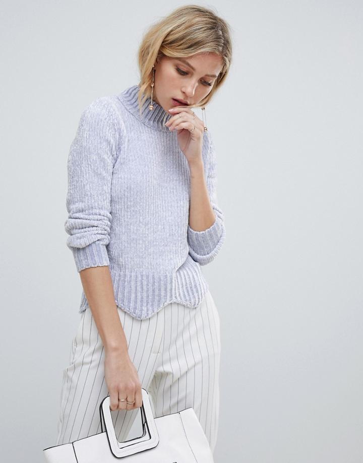 Oasis Chenille Sweater With Scallop Edge In Lilac - Blue