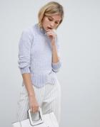 Oasis Chenille Sweater With Scallop Edge In Lilac - Blue