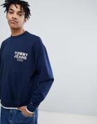 Tommy Jeans Small Chest Logo Crew Neck Sweatshirt Relaxed Regular Fit In Navy - Navy