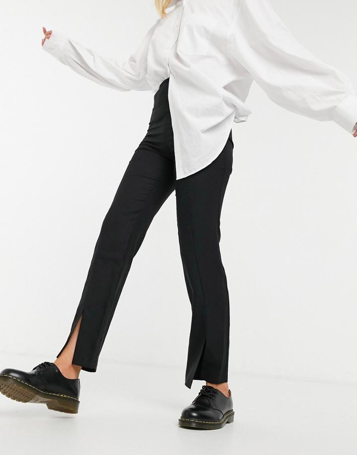 Asos Design Slim High Rise Pants With Split Hem In Black