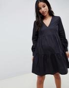 Asos Design Maternity Tiered Cotton Smock Mini Dress - Black