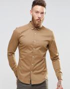 Asos Skinny Fit Shirt In Camel With Long Sleeves - Camel