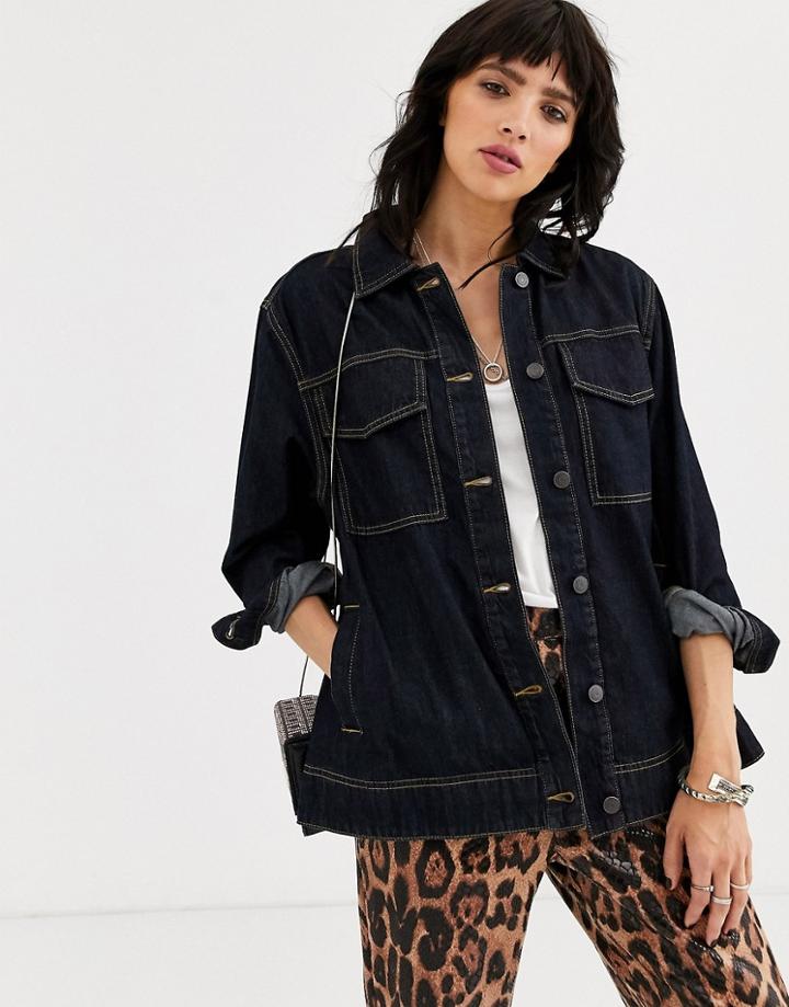 Object Oversized Denim Jacket In Dark Indigo-blue