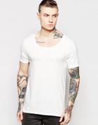 Asos Muscle T-shirt With Scoop Neck And Raw Edges In Off White - Off White