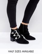 Asos Relieve Suede Buckle Ankle Boots - Black
