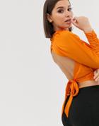 Asos Design Cowl Neck Long Sleeve Backless Top In Orange - Orange