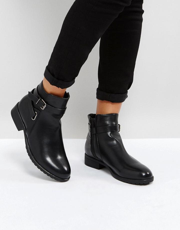 Park Lane Wrap Buckle Flat Boot - Black