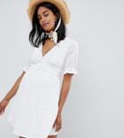 Asos Design Maternity Broderie Button Through Tea Dress-white
