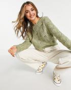 Stradivarius Sweater With Floral Embroidery In Green