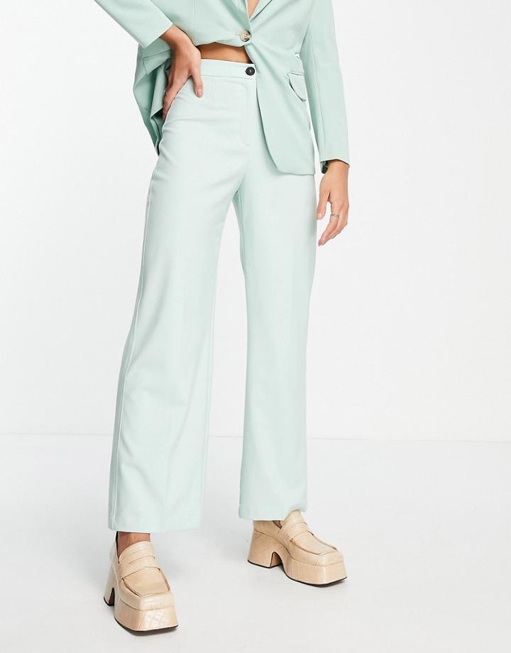 Bershka Wide Leg Slouchy Dad Tailored Pants In Sage - Part Of A Set-green