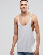 Asos Tank With Raw Edge Extreme Racer Back In Gray - Gray