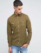 Celio Long Sleeve Regular Fit Shirt With Military Pockets - Green