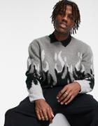 Asos Design Knitted Textured Flame Sweater In Monochrome-black
