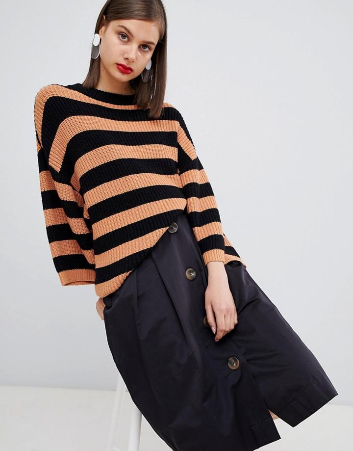 Moss Copenhagen Oversized Knitted Sweater In Stripe - Brown